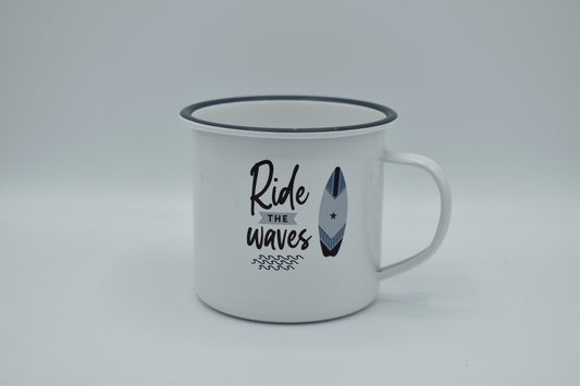Ride The Waves Enamel Mug | Beach Vibes | Coastal Theme | Beachy | Seaside | Homeware | Gifts