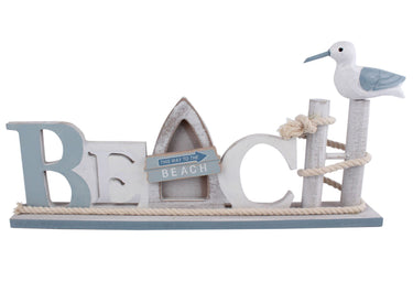 Freestanding Wooden Beach Sign With Gull