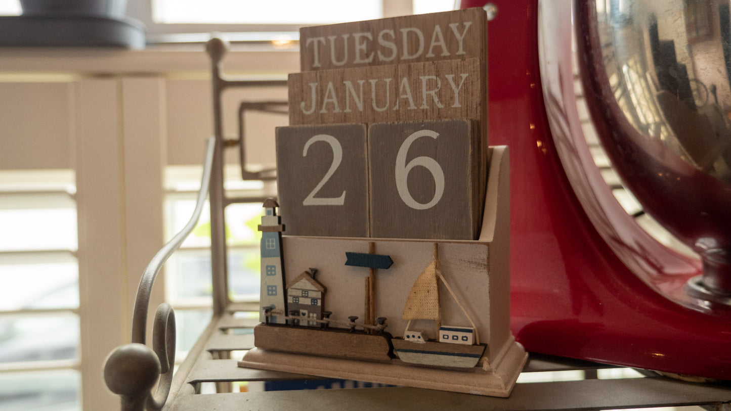 Beach House Retro Painted Wooden Calendar with Boats in 2 styles