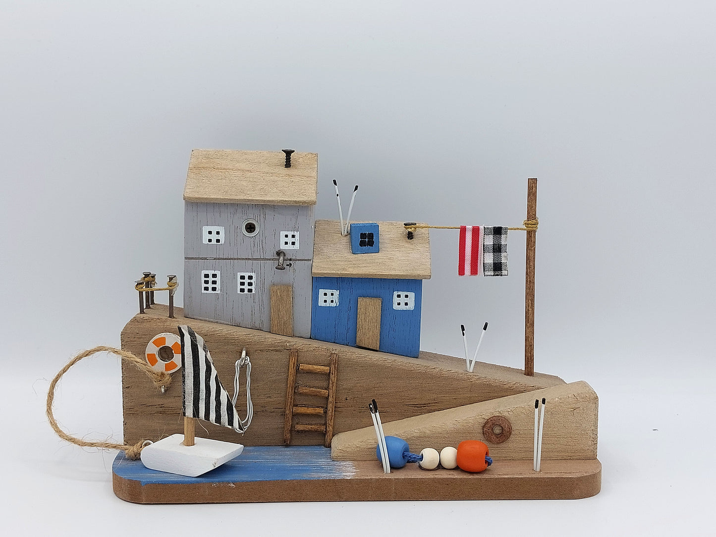 Seaside Driftwood Look House Scene With Boat