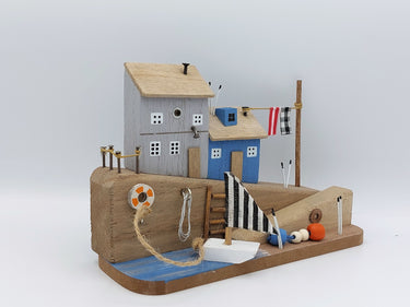 Seaside House Scene With Boat Ornament