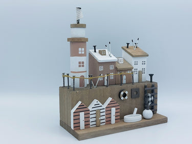 Wooden Lighthouse & Harbour Village Scene