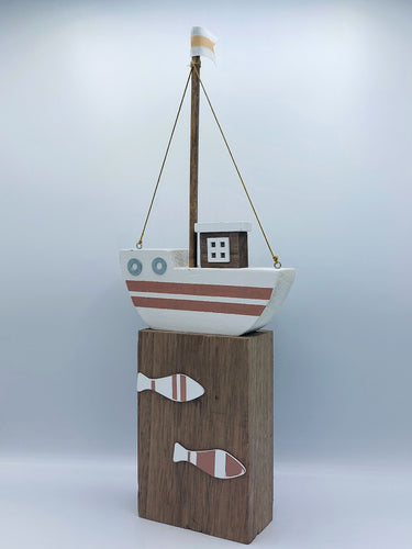 Sand & White Wooden Boat Décor