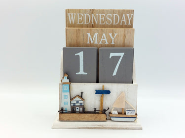 Wooden Perpetual Calendar "Harbour Village Theme"