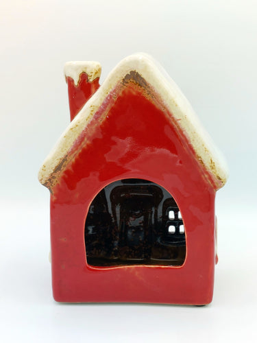 Red Christmas Tealight House With Snowman Detail