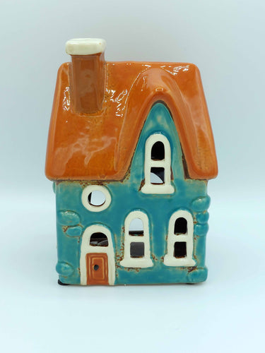 Ceramic House Tealight In Dark Teal