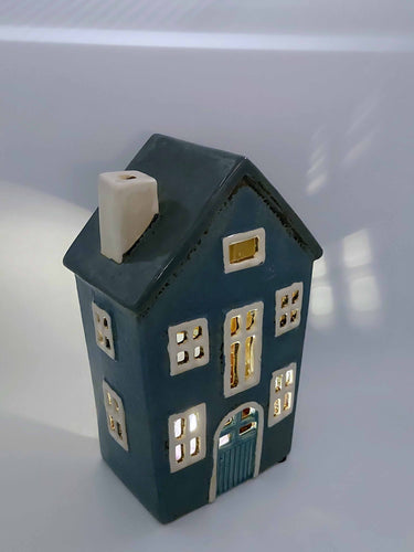 Blue Ceramic House Tealight