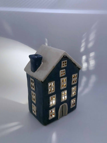 Navy Ceramic House Tealight