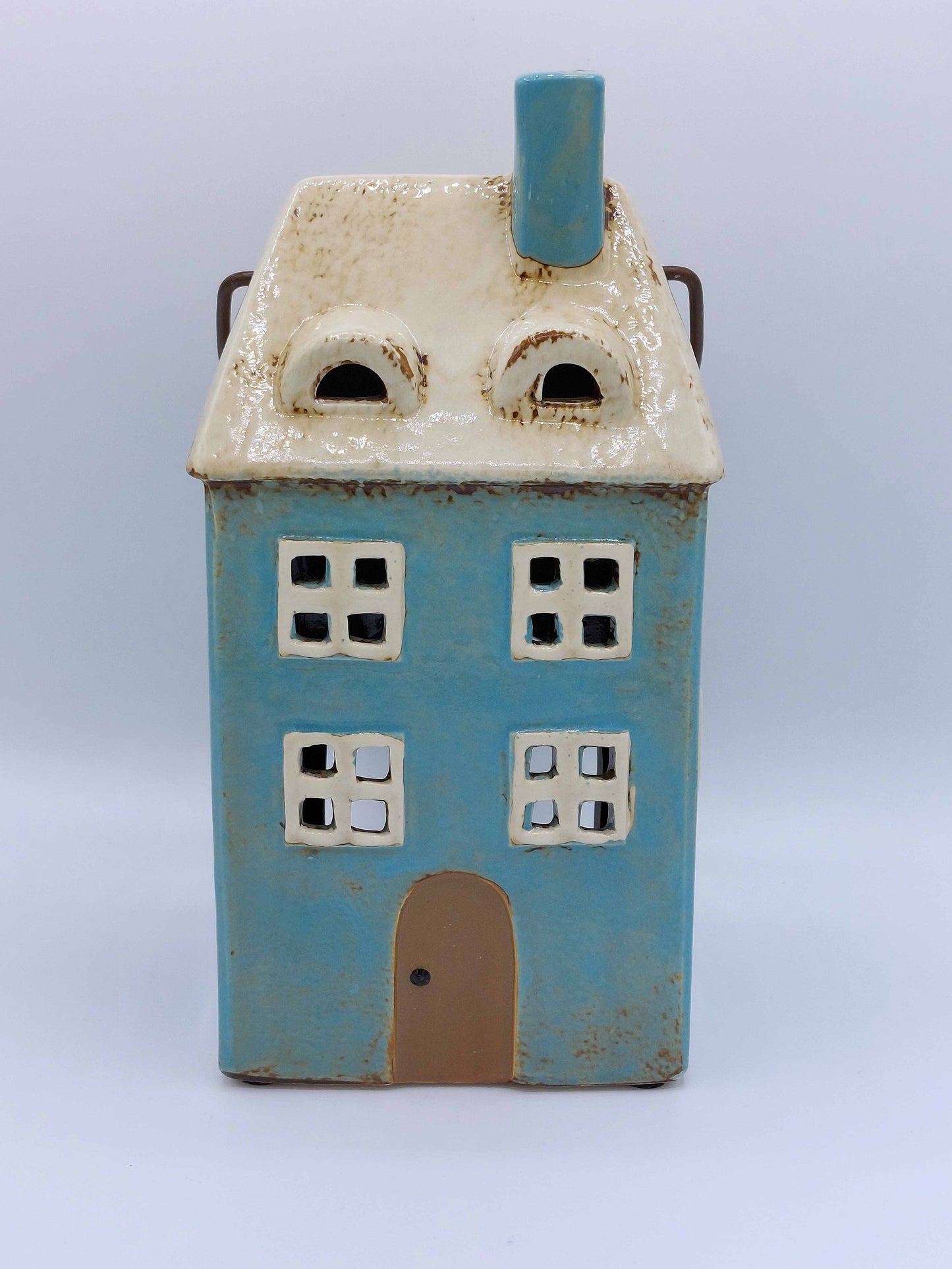 Teal Ceramic House Tea-Light with Handle