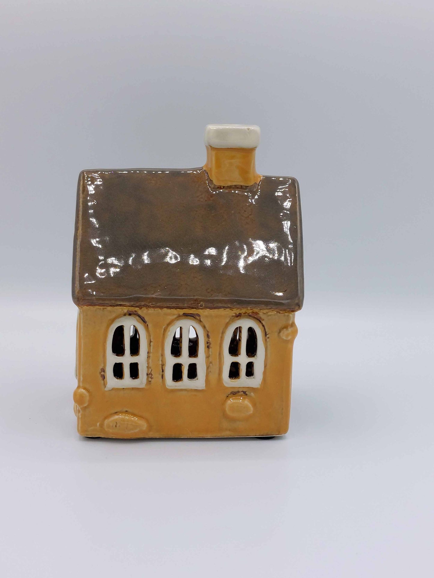 Mustard Coloured Ceramic Cottage Tea Light Holder