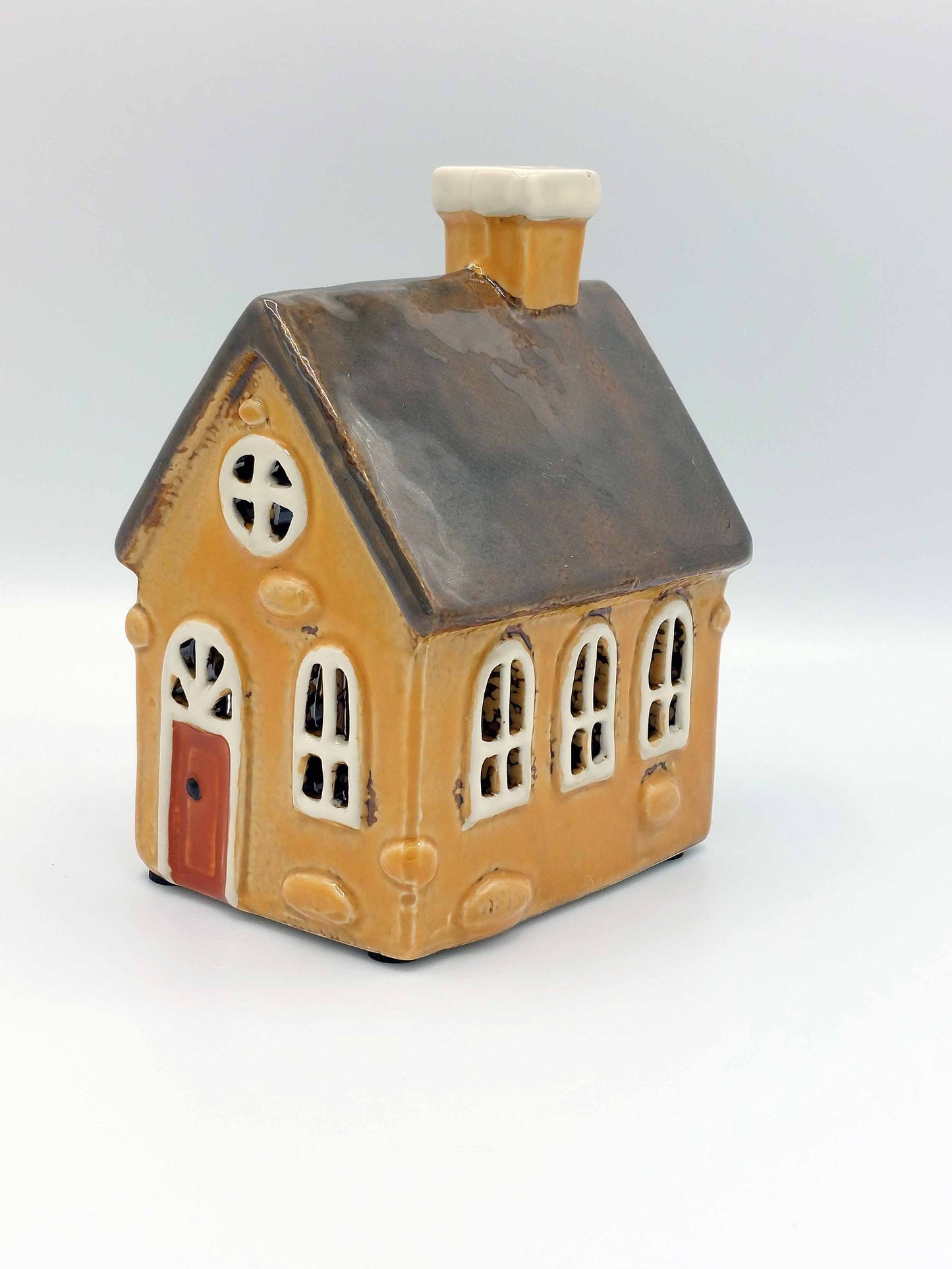 Mustard Coloured Ceramic Cottage Tea Light Holder