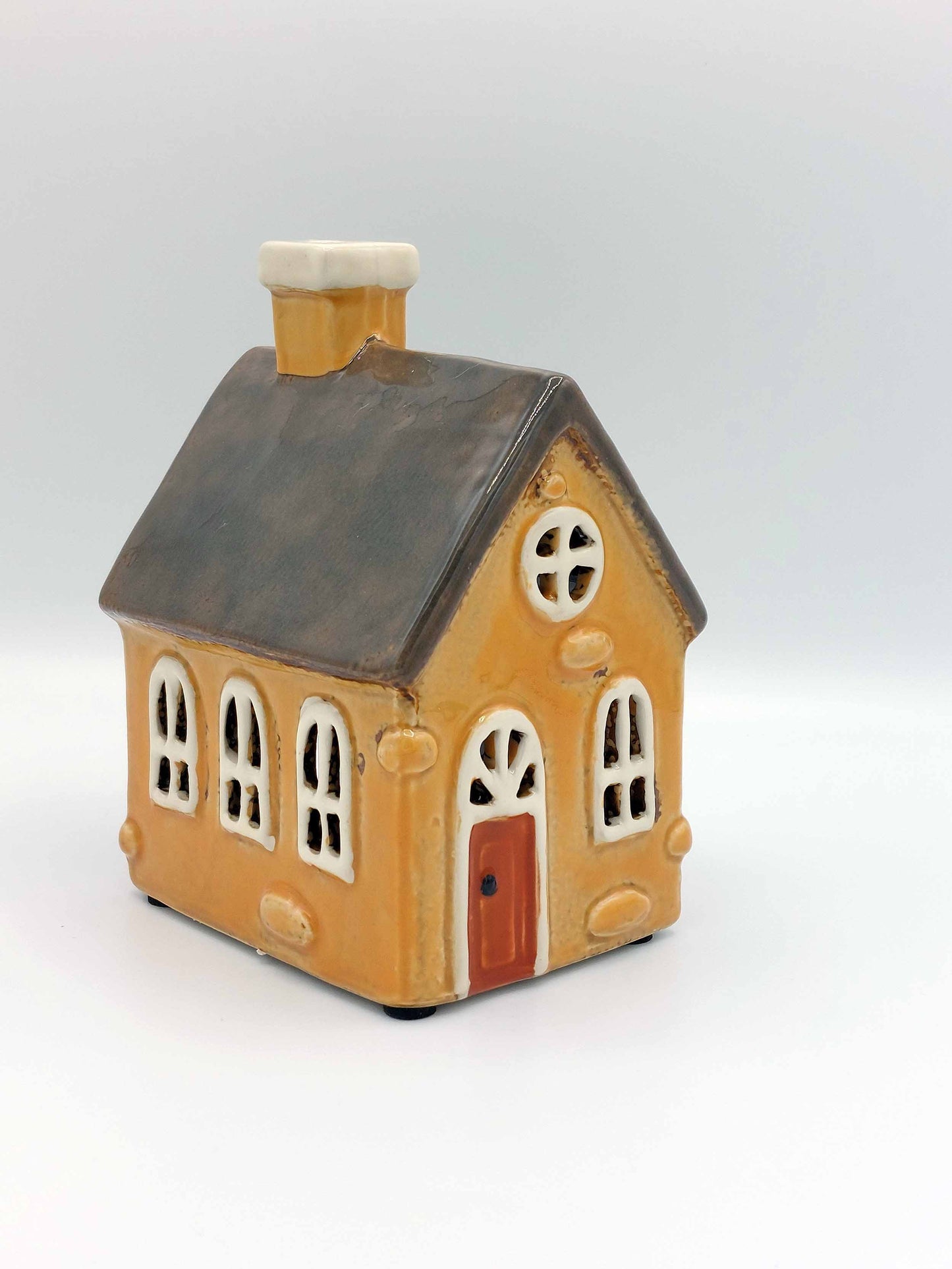 Mustard Coloured Ceramic Cottage Tea Light Holder