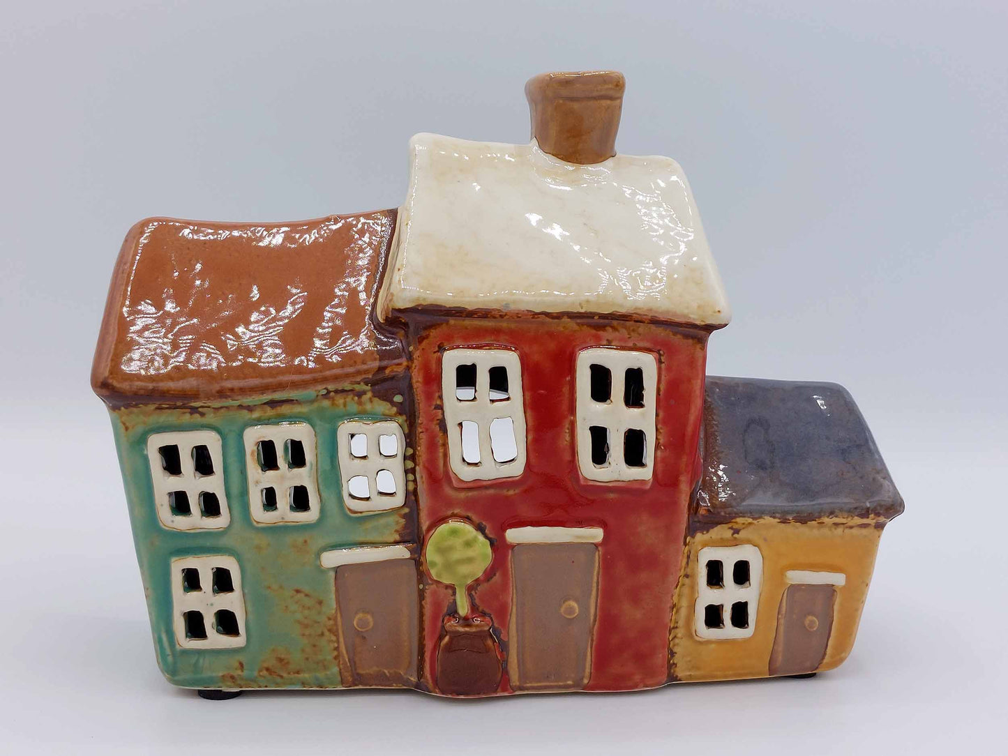 Colourful Ceramic Cottage Trio Tea-Light Holder