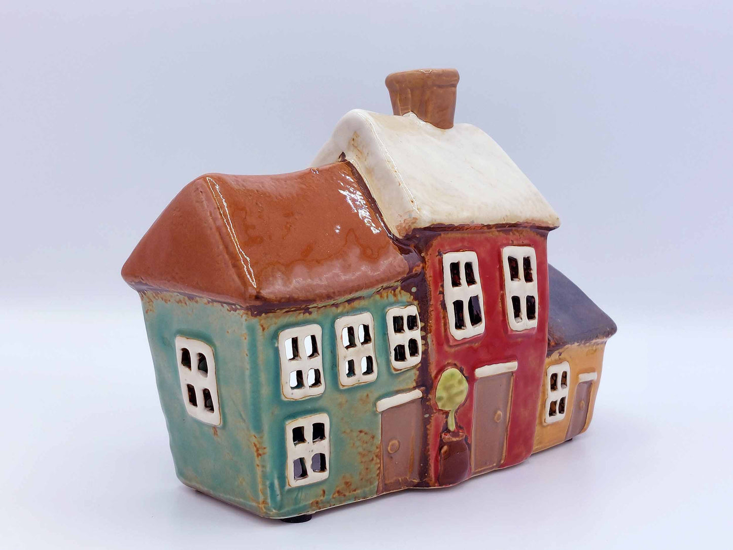 Colourful Ceramic Cottage Trio Tea-Light Holder