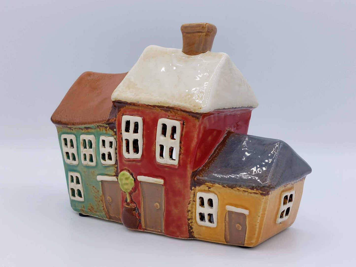 Colourful Ceramic Cottage Trio Tea-Light Holder