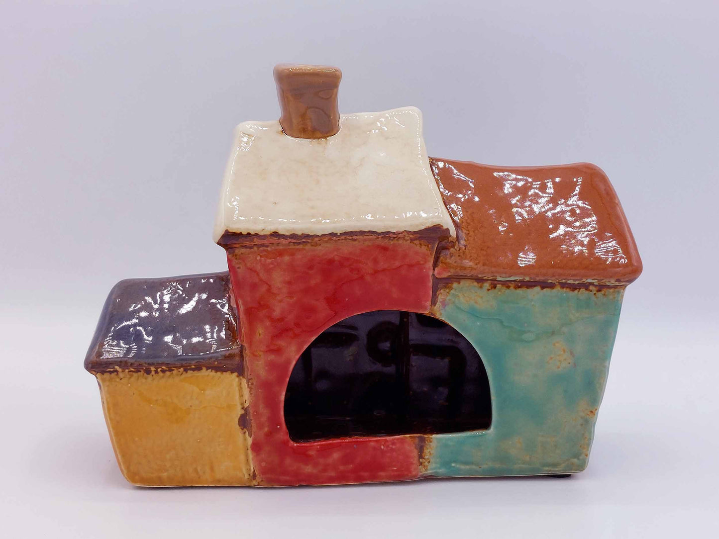 Colourful Ceramic Cottage Trio Tea-Light Holder