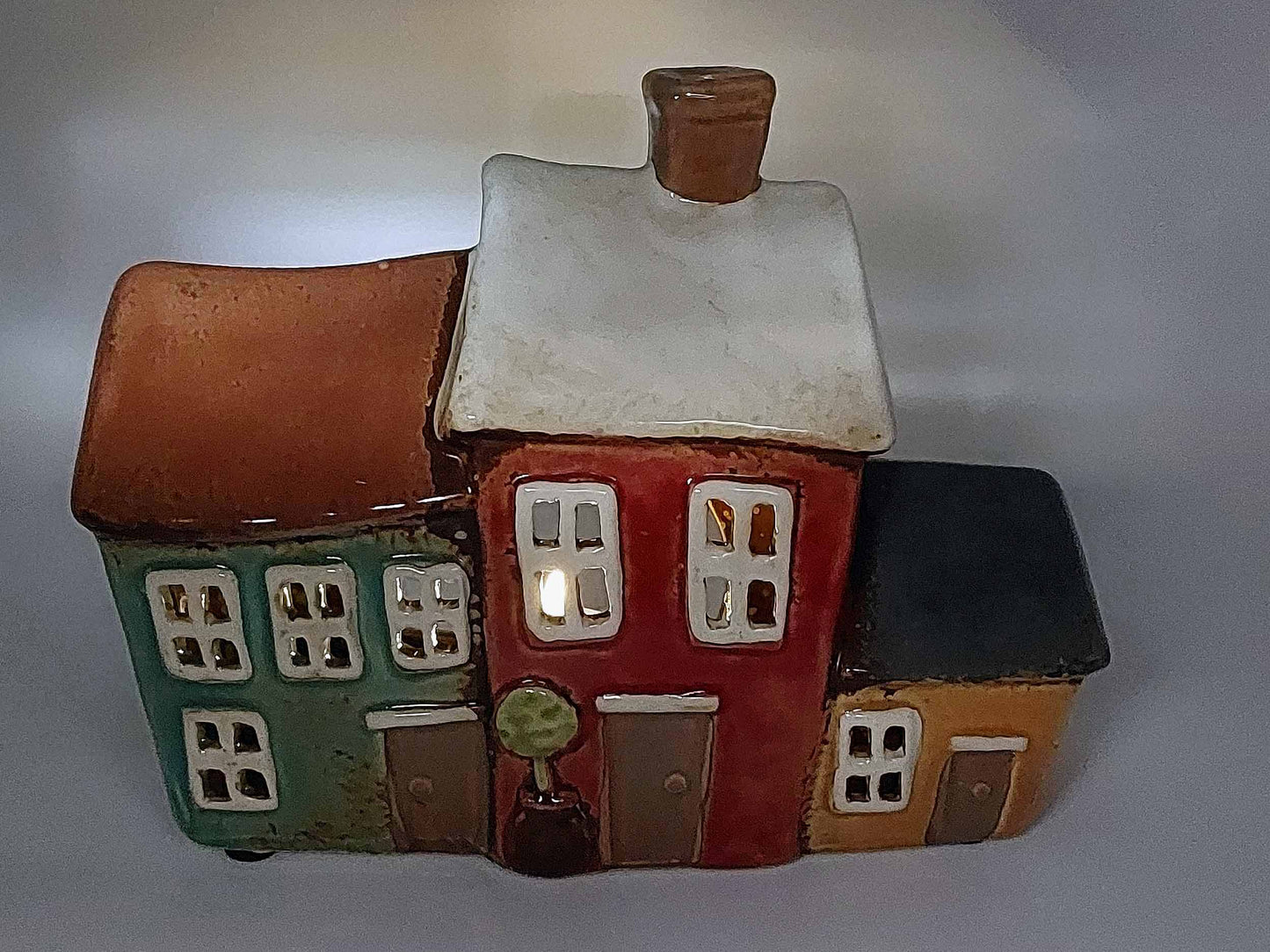 Colourful Ceramic Cottage Trio Tea-Light Holder