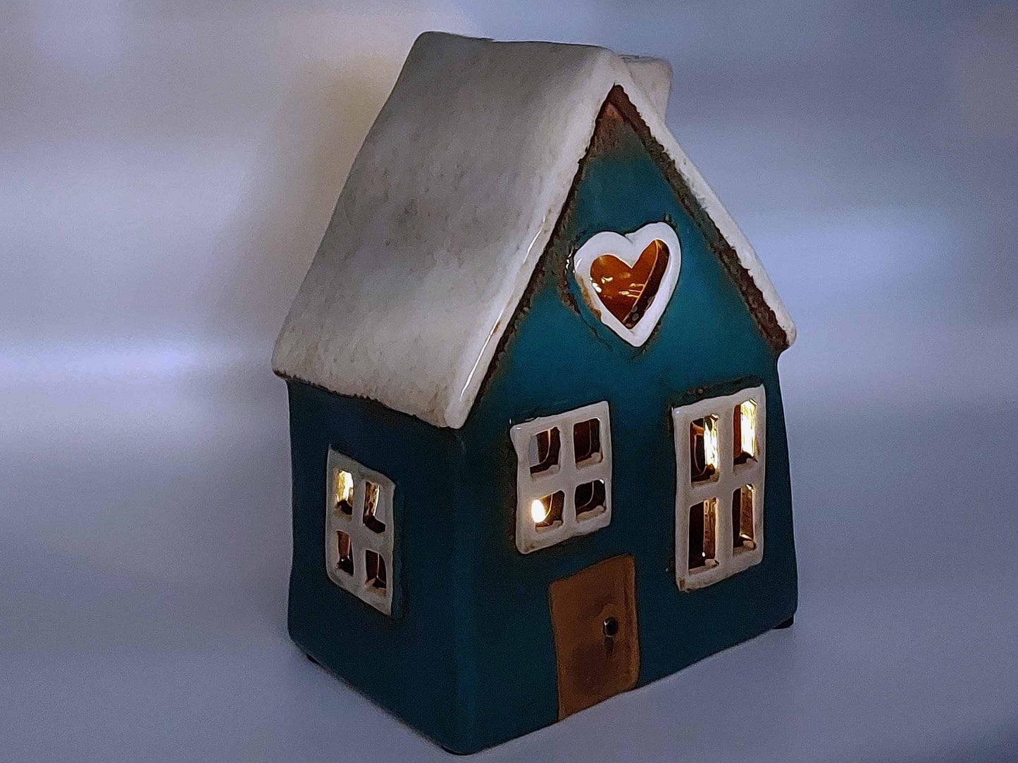 Teal Heart Cottage Ceramic Tea-Light Holder