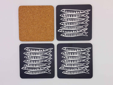 Corked Backed Coaster Set "Batik Style Fish"