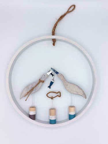 Round Wall Hanging "White Fishing Bird Duo"