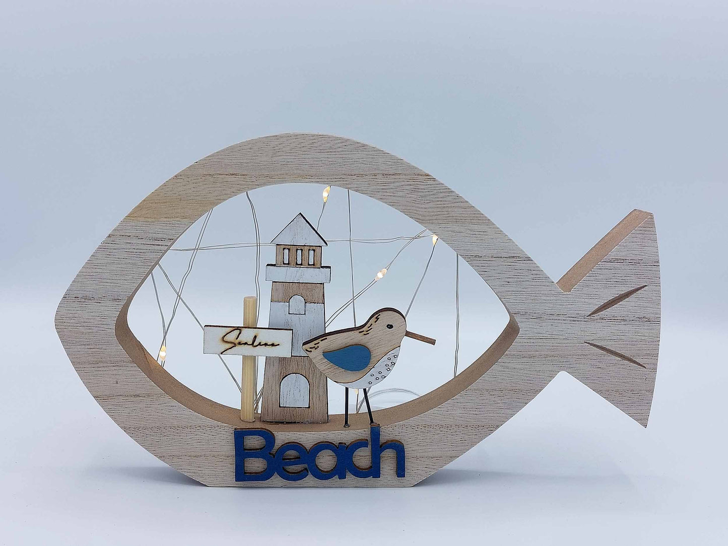 Light Up Wooden Fish Beach Sign