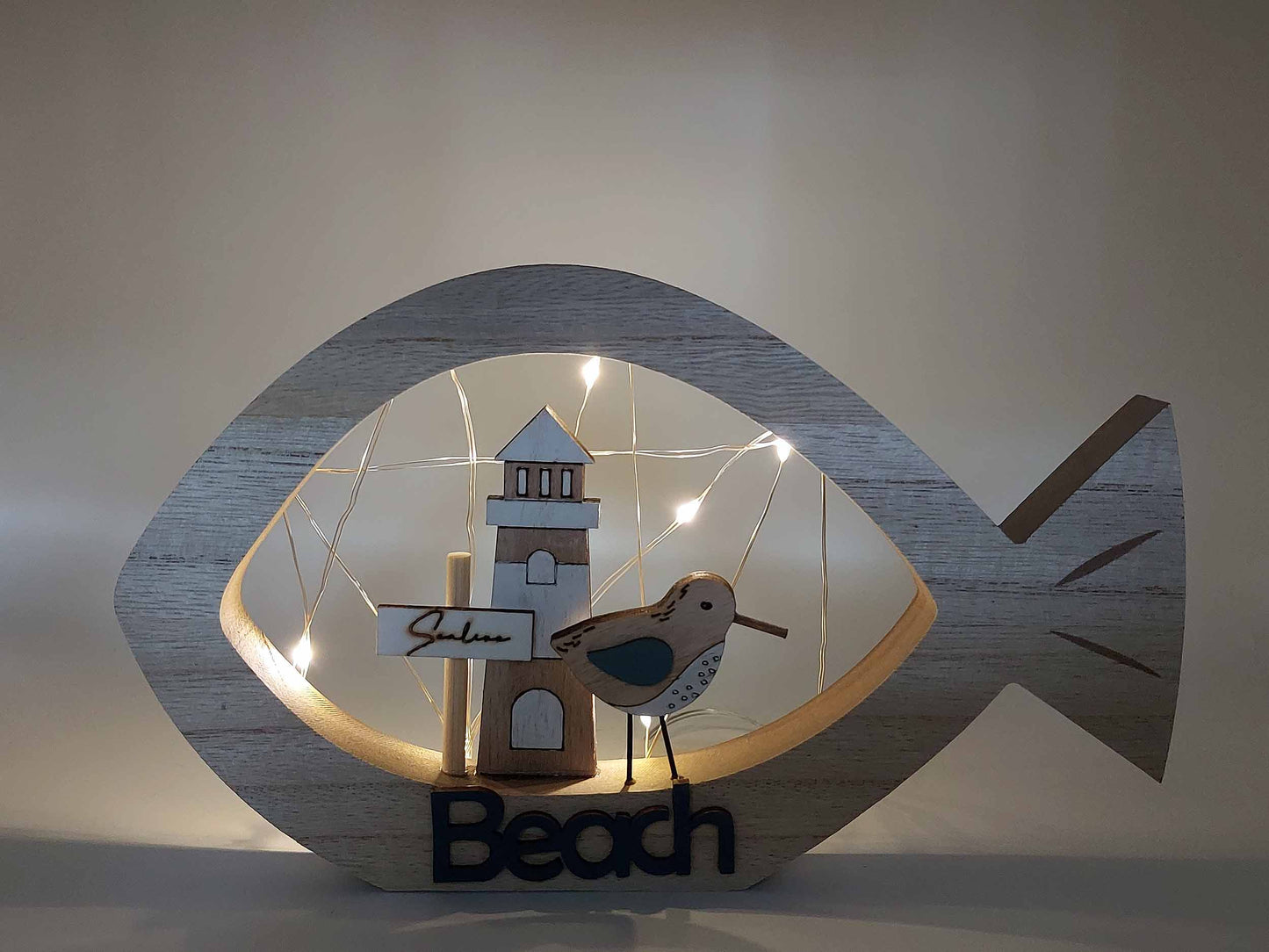 Light Up Wooden Fish Beach Sign