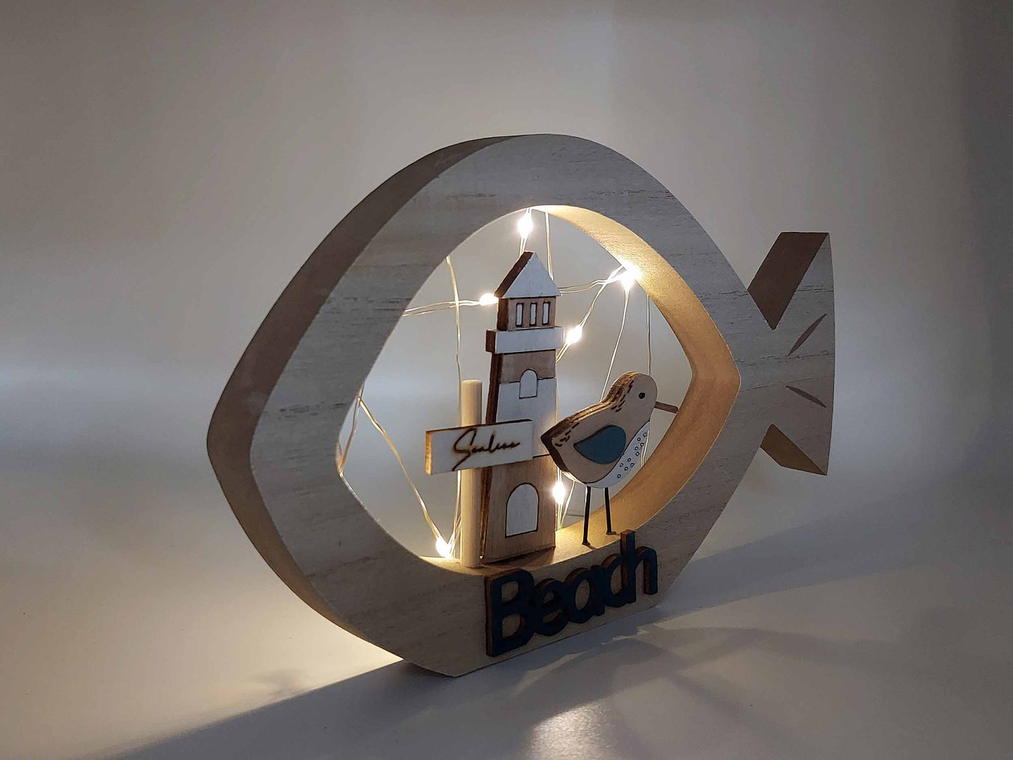 Light Up Wooden Fish Beach Sign