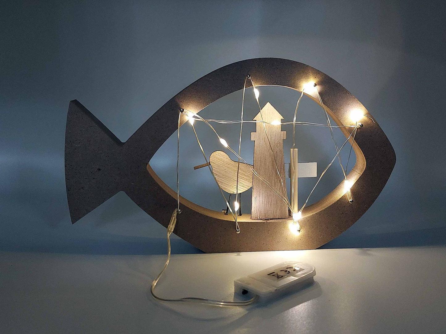 Light Up Wooden Fish Beach Sign