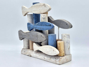 Fish Shoal Wooden Ornament "Blue & White"