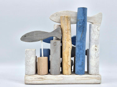 Fish Shoal Wooden Ornament "Blue & White"
