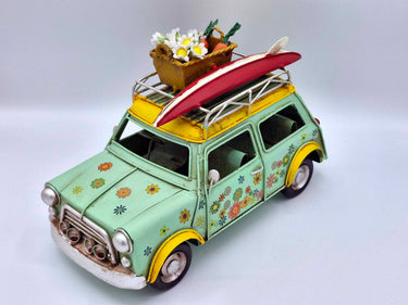 Retro Tin Model Car "Flower Power" In Pink Or Mint