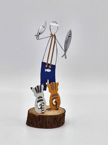 Fisherman & Cats Wire Figure