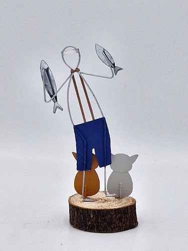 Fisherman & Cats Wire Figure