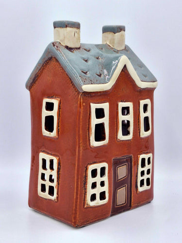 Burnt Orange Ceramic Tealight House
