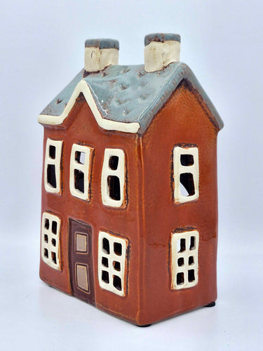 Burnt Orange Ceramic Tealight House