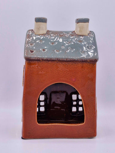 Burnt Orange Ceramic Tealight House