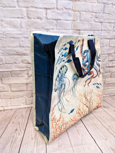 Ocean Shopper Bag with Blue Handles
