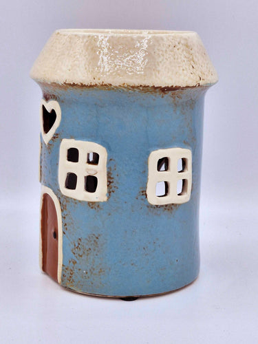 Blue Ceramic Wax Melt/Oil Burner, Round Heart Cottage