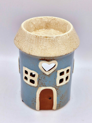Blue Ceramic Wax Melt/Oil Burner, Round Heart Cottage