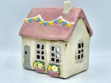 Pink Bunting Ceramic Cottage Tea Light Holder