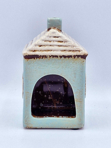 Small Pale Blue Ceramic House Tea Light Holder