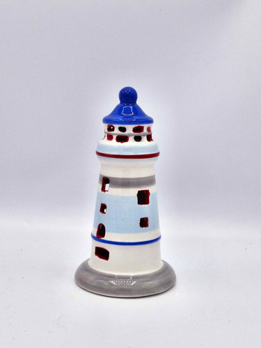 Light-up Ceramic Lighthouse In Red,White, Grey & Blue