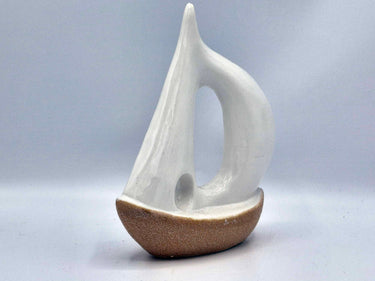 Ceramic Yacht Ornament In Sand & White