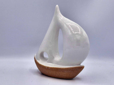 Ceramic Yacht Ornament In Sand & White