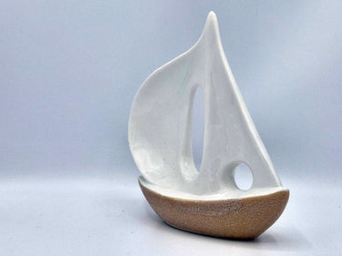 Ceramic Yacht Ornament In Sand & White
