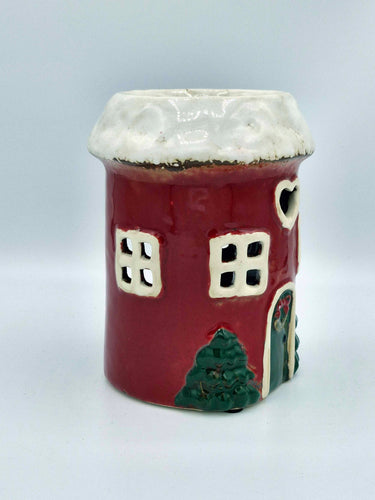 Festive Red Ceramic Wax Melt/Oil Burner With Christmas Tree Details