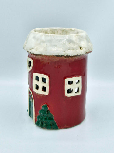 Festive Red Ceramic Wax Melt/Oil Burner With Christmas Tree Details