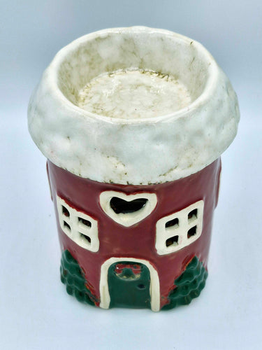 Festive Red Ceramic Wax Melt/Oil Burner With Christmas Tree Details