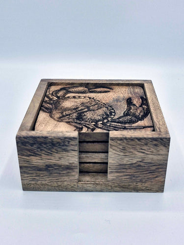 Wooden Crab Coasters - Set of 4 With Wooden Display Box