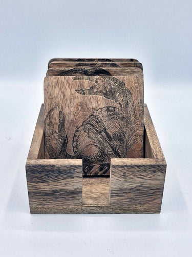 Wooden Crab Coasters - Set of 4 With Wooden Display Box